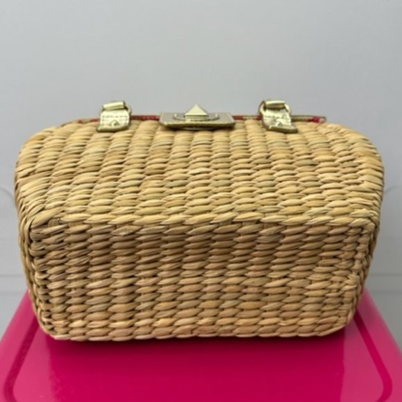 Kate Spade Natural Wicker & Gold Leather Picnic Basket Handbag - Picture 5 of 6